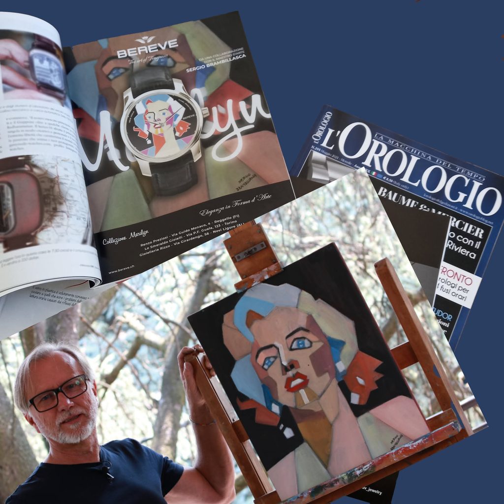 Composizione con Sergio Brambillasca opera Marilyn e rivista L’Orologio